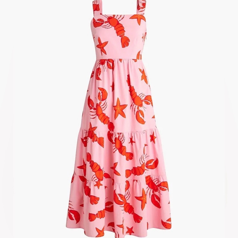 J. Crew Pink and Red Midi Sundress with Square Neck